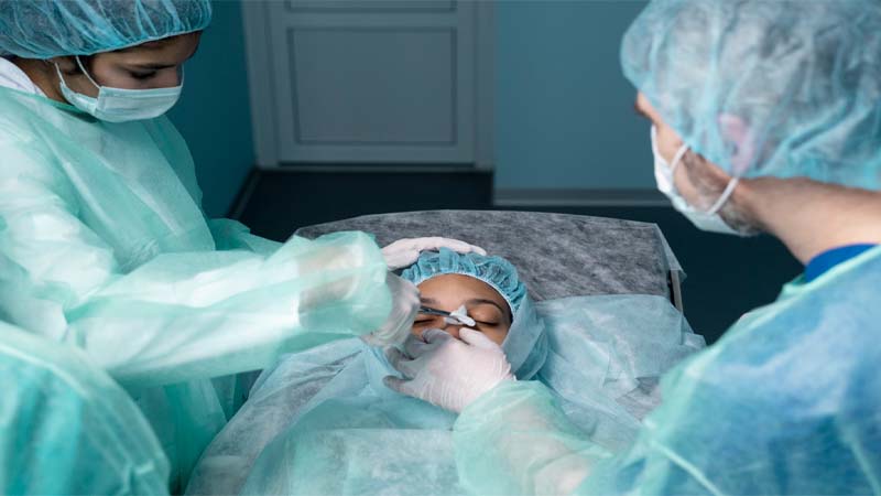 cataract surgery procedure and artificial lens implantation
