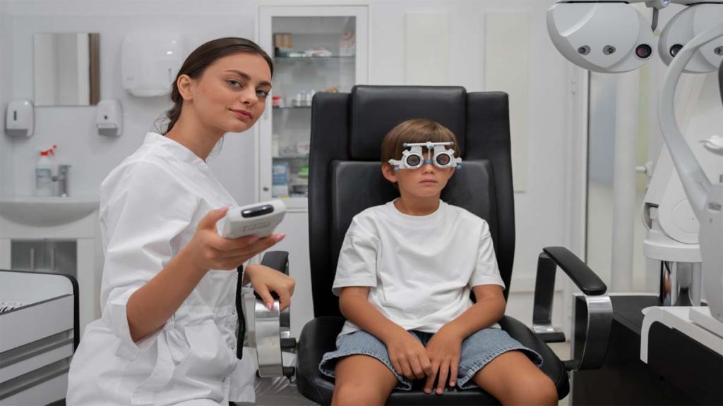 Young adult getting an eye checkup for early vision care